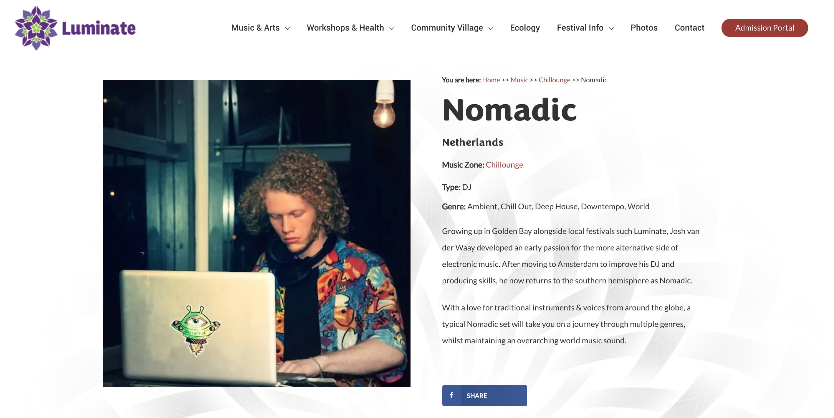 Nomadic's artist page on the Luminate Festival 2015 website
