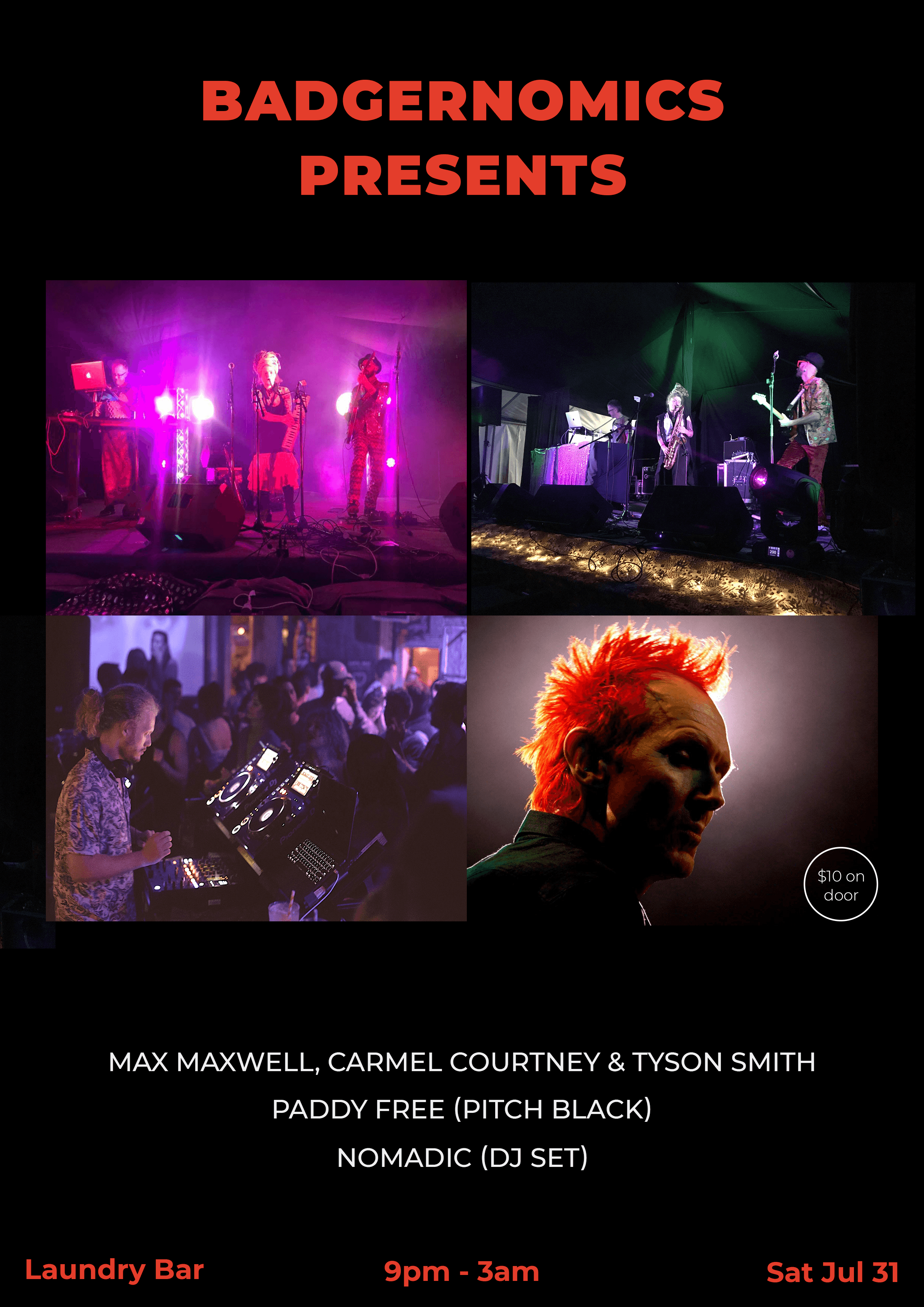 Paddy Free gig poster, Nomadic opening at Laundry Bar