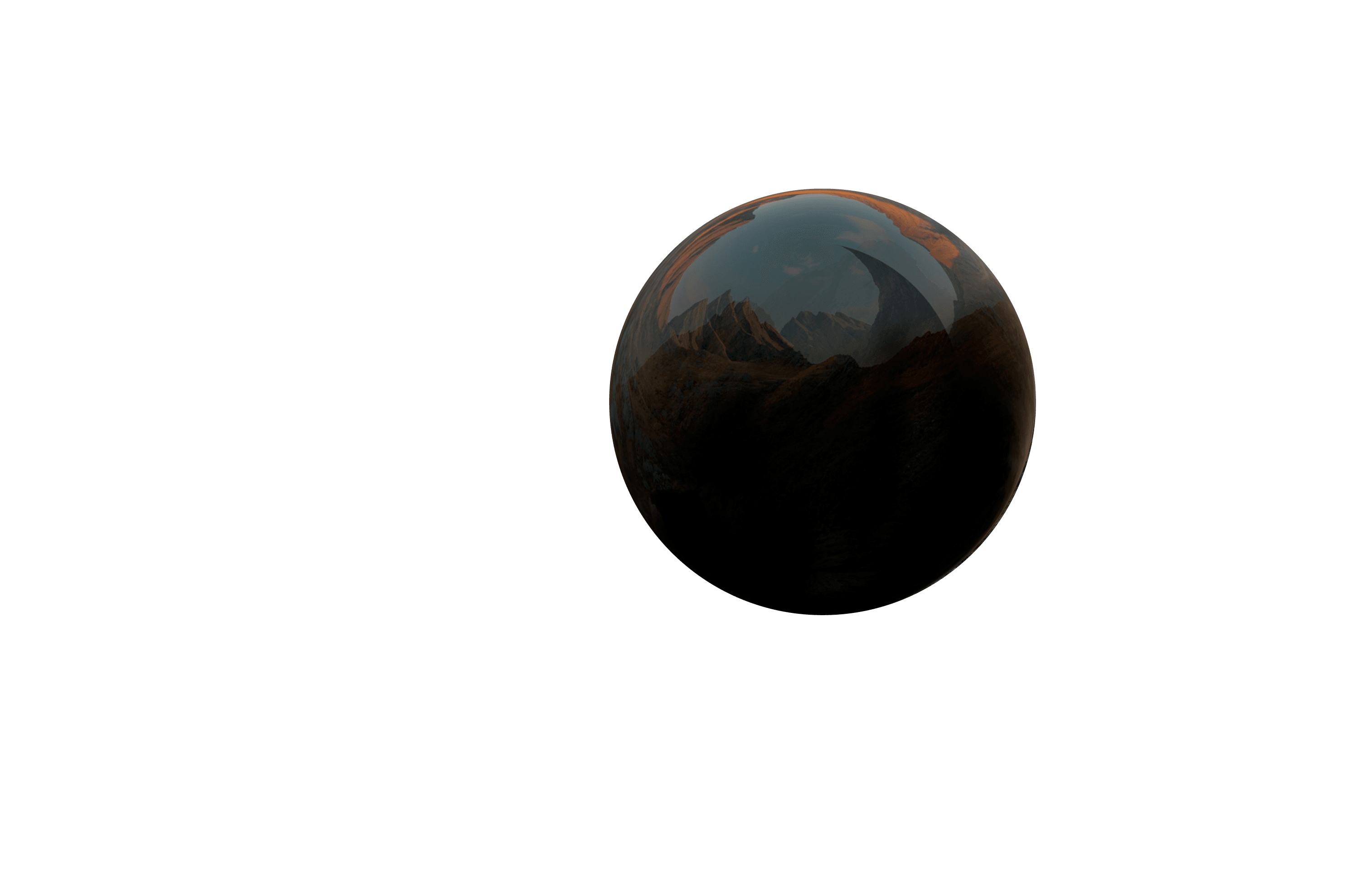 A glassy obsidian sphere reflecting the landscape